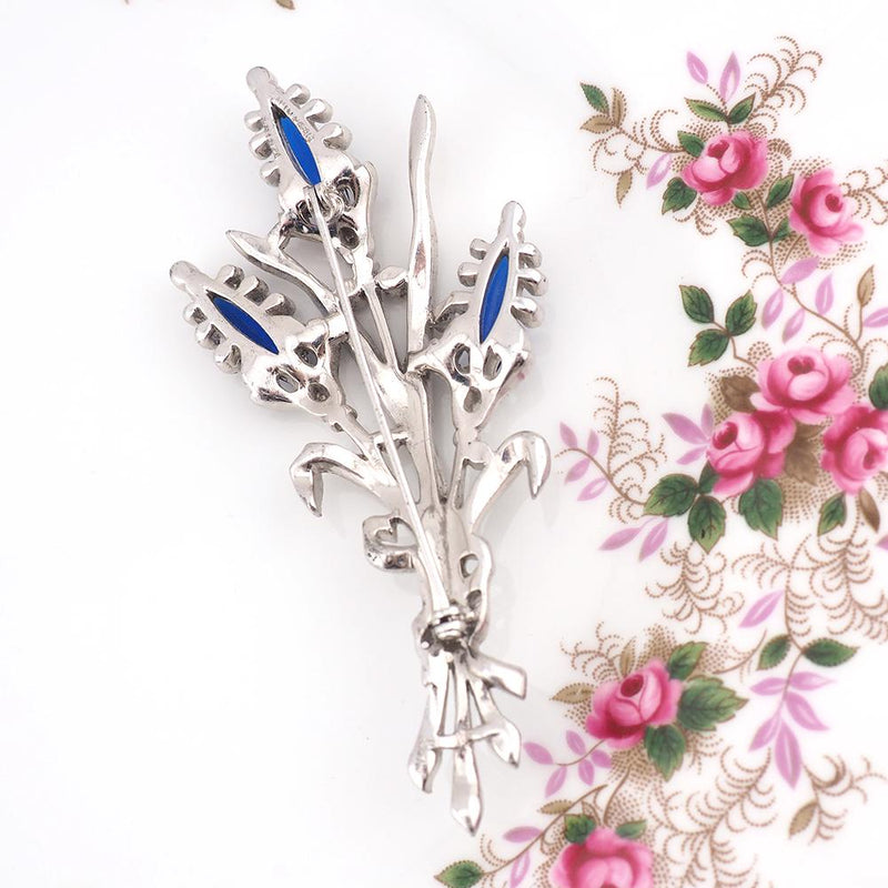Trifari Brooch, 1940s Brooch, Blue Trifari Brooch, Trifari Lozenges Flower Brooch, Vintage Brooch, Rhinestone Brooch, Alfred Philippe Brooch