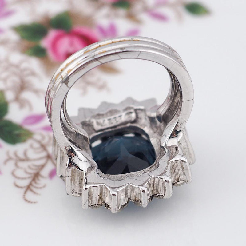 Mazer Ring, Vintage Ring, Blue Ring, Vintage Costume Ring, Mazer Jewelry, Rhinestone Ring, Joseph Mazer, Cocktail Ring, Statement Ring