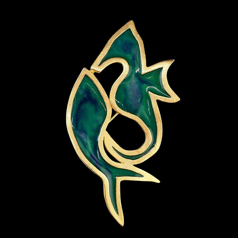 Seahorse Brooch, Don-Lin Brooch, Fish and Seahorse Brooch, Enamel Brooch, Gold Tone Brooch, Ocean Theme Brooch, Marine Life Brooch