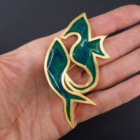 Seahorse Brooch, Don-Lin Brooch, Fish and Seahorse Brooch, Enamel Brooch, Gold Tone Brooch, Ocean Theme Brooch, Marine Life Brooch