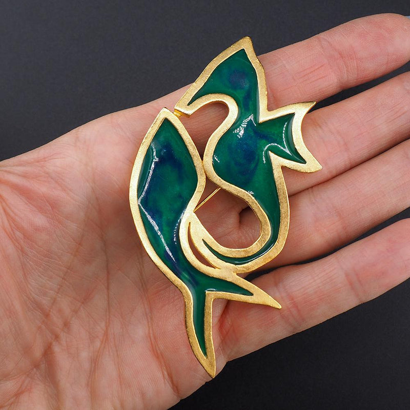 Seahorse Brooch, Don-Lin Brooch, Fish and Seahorse Brooch, Enamel Brooch, Gold Tone Brooch, Ocean Theme Brooch, Marine Life Brooch