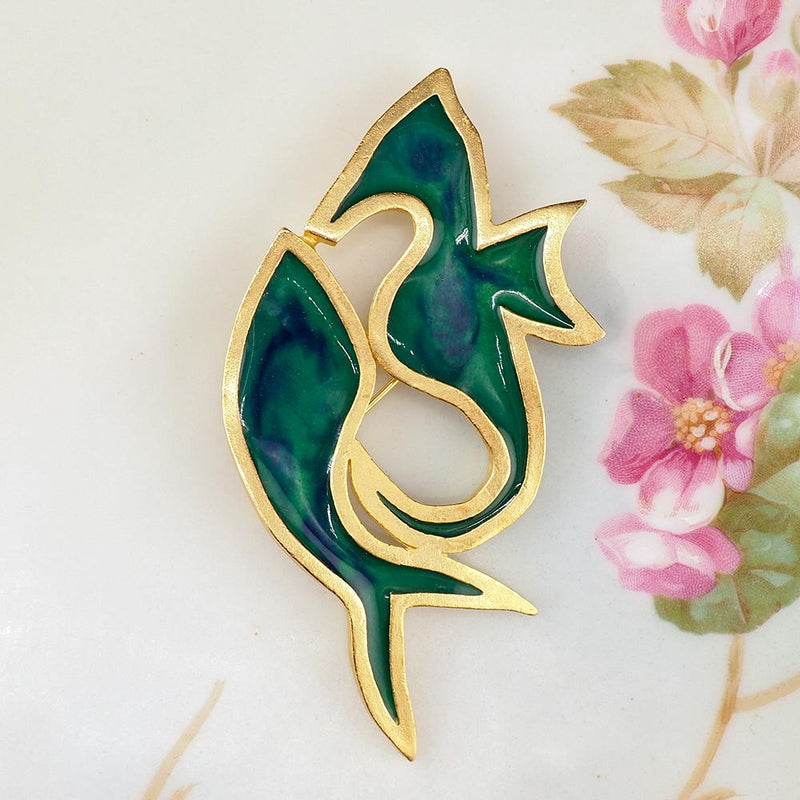 Seahorse Brooch, Don-Lin Brooch, Fish and Seahorse Brooch, Enamel Brooch, Gold Tone Brooch, Ocean Theme Brooch, Marine Life Brooch