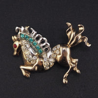 Vintage Horse Brooch, 1940s Figural Brooch, Rearing Horse Brooch, Carousel Horse Pin, Gold Tone Brooch, Rare Vintage Brooch, Horse Pin