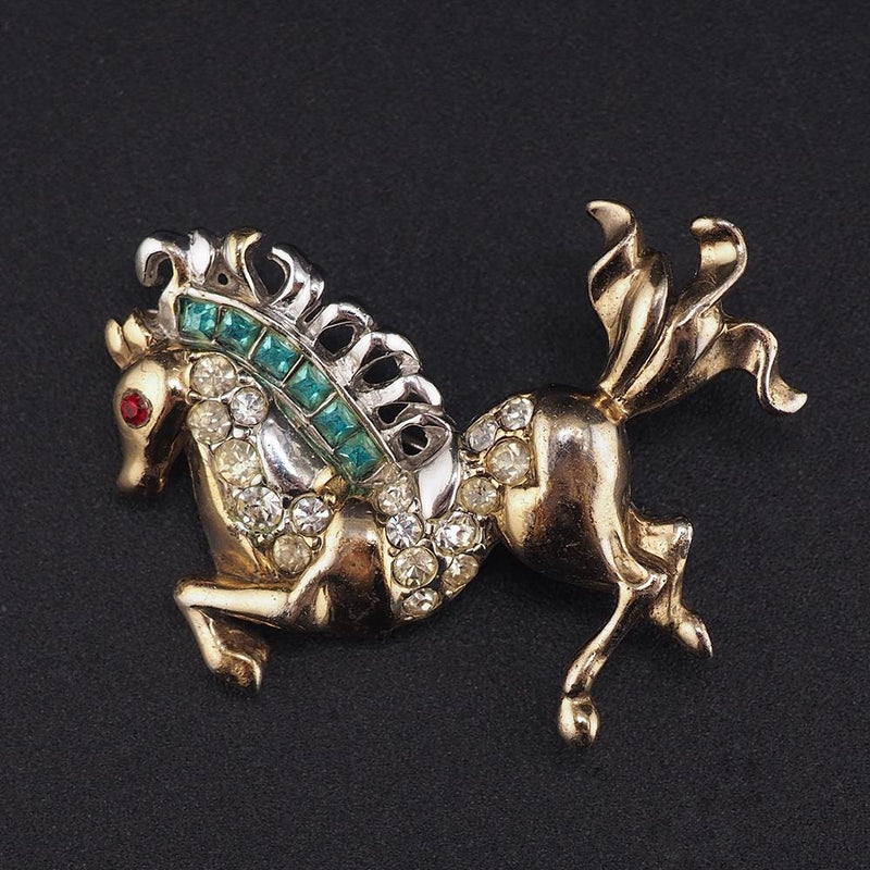 Vintage Horse Brooch, 1940s Figural Brooch, Rearing Horse Brooch, Carousel Horse Pin, Gold Tone Brooch, Rare Vintage Brooch, Horse Pin