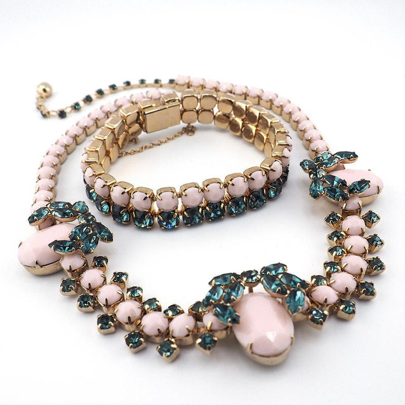 Sherman Necklace, Sherman Bracelet, Sherman Opaque Jewelry, Vintage Sherman Jewelry, Signed Sherman Set, 1950s Jewelry Set, Rhinestone Set