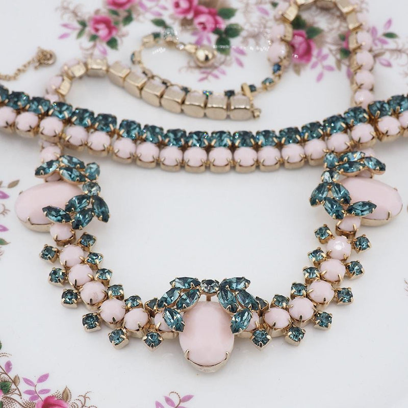 Sherman Necklace, Sherman Bracelet, Sherman Opaque Jewelry, Vintage Sherman Jewelry, Signed Sherman Set, 1950s Jewelry Set, Rhinestone Set