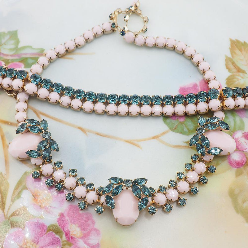 Sherman Necklace, Sherman Bracelet, Sherman Opaque Jewelry, Vintage Sherman Jewelry, Signed Sherman Set, 1950s Jewelry Set, Rhinestone Set
