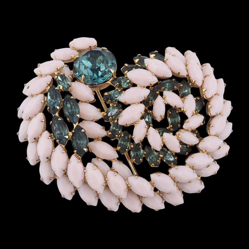 Sherman Brooch, Sherman Opaque Jewelry, Vintage Sherman Jewelry, Signed Sherman Brooch, 1950s Rhinestone Brooch, Rare Sherman Colors, 1950s