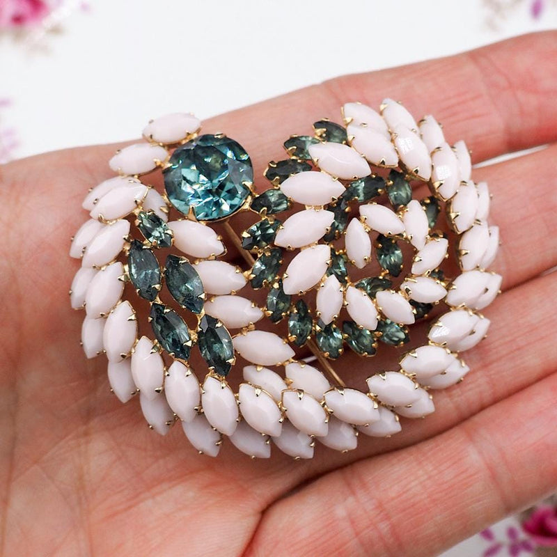 Sherman Brooch, Sherman Opaque Jewelry, Vintage Sherman Jewelry, Signed Sherman Brooch, 1950s Rhinestone Brooch, Rare Sherman Colors, 1950s