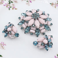 Sherman Brooch Earring Set, Sherman Opaque, Vintage Sherman Jewelry, 1950s Floral Brooch Set, Rare Sherman Colors, Sherman Set, Sherman Pink
