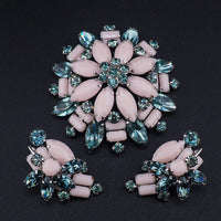 Sherman Brooch Earring Set, Sherman Opaque, Vintage Sherman Jewelry, 1950s Floral Brooch Set, Rare Sherman Colors, Sherman Set, Sherman Pink