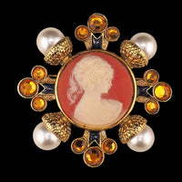 Vintage Cameo Brooch, Designer Brooch, Matisse Cross Brooch, Faux Pearl Brooch, Gold Tone Brooch, Vintage Brooch, Cameo Pin, Mid Century Pin