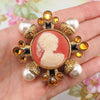 Vintage Cameo Brooch, Designer Brooch, Matisse Cross Brooch, Faux Pearl Brooch, Gold Tone Brooch, Vintage Brooch, Cameo Pin, Mid Century Pin