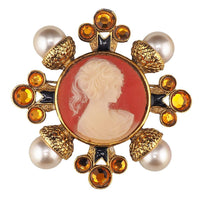 Vintage Cameo Brooch, Designer Brooch, Matisse Cross Brooch, Faux Pearl Brooch, Gold Tone Brooch, Vintage Brooch, Cameo Pin, Mid Century Pin
