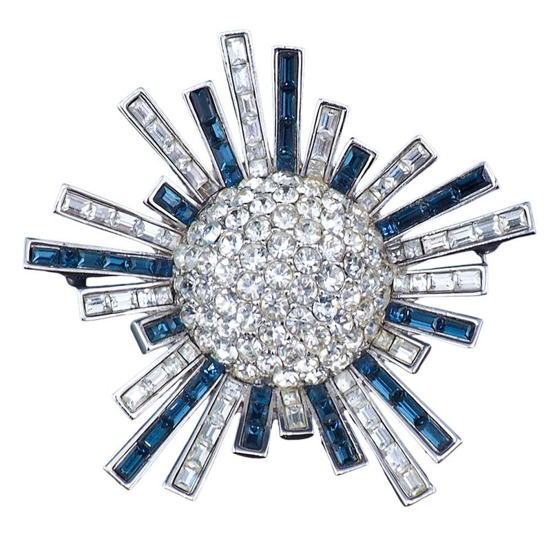 Starburst Brooch, Designer Brooch, High End Brooch, Vintage Brooch, Blue Rhinestone Brooch, Atomic Brooch, Mid Century Brooch