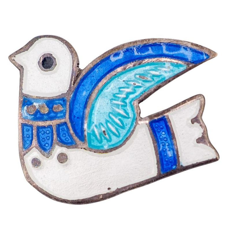 Peace Dove Brooch, Jeronimo Fuentes, Sterling Silver Pin, Taxco Dove Brooch, Folk Art Brooch, Enamel Bird Pin, Small Bird Pin, 925 Brooch