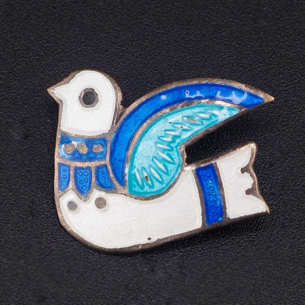 Peace Dove Brooch, Jeronimo Fuentes, Sterling Silver Pin, Taxco Dove Brooch, Folk Art Brooch, Enamel Bird Pin, Small Bird Pin, 925 Brooch