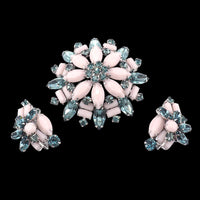Sherman Brooch Earring Set, Sherman Opaque, Vintage Sherman Jewelry, 1950s Floral Brooch Set, Rare Sherman Colors, Sherman Set, Sherman Pink