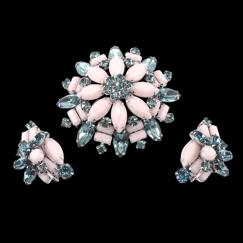 Sherman Brooch Earring Set, Sherman Opaque, Vintage Sherman Jewelry, 1950s Floral Brooch Set, Rare Sherman Colors, Sherman Set, Sherman Pink