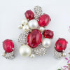 Vintage Marvella Brooch And Earrings, Faux Ruby Cabochon Set, Faux Pearl Brooch, Rhinestone Brooch, Rare Marvella Jewelry, Rare Marvella