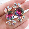 Vintage Clip Earrings, Watermelon Earrings, Rhinestone Earrings, Climber Earrings, Specialty Stone Earrings, Statement Earrings