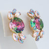 Vintage Clip Earrings, Watermelon Earrings, Rhinestone Earrings, Climber Earrings, Specialty Stone Earrings, Statement Earrings