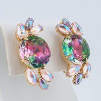 Vintage Clip Earrings, Watermelon Earrings, Rhinestone Earrings, Climber Earrings, Specialty Stone Earrings, Statement Earrings