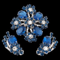 Vintage Juliana Brooch Set, Sapphire Blue Rhinestone Brooch, DeLizza & Elster, Statement Brooch, 1960s Jewelry, Vintage Demi Parure