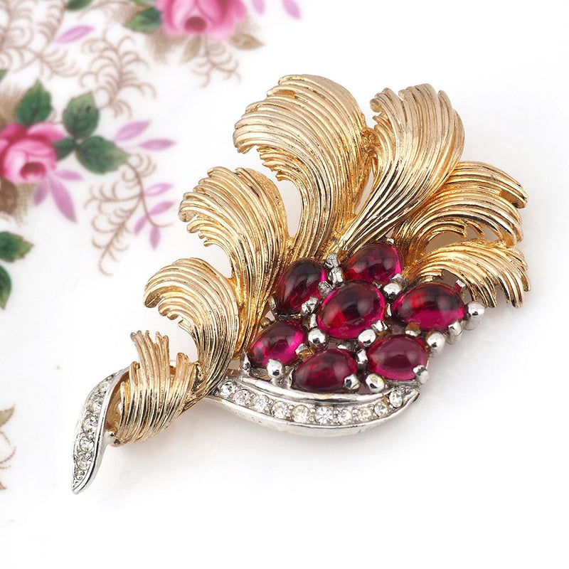 Vintage Boucher Brooch, Faux Ruby Cabochon Brooch, Boucher Jewelry, Vintage Brooch, Gold Tone Brooch, Classy Brooch, Statement Brooch