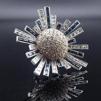 Starburst Brooch, Designer Brooch, High End Brooch, Vintage Brooch, Blue Rhinestone Brooch, Atomic Brooch, Mid Century Brooch