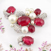 Vintage Marvella Brooch And Earrings, Faux Ruby Cabochon Set, Faux Pearl Brooch, Rhinestone Brooch, Rare Marvella Jewelry, Rare Marvella