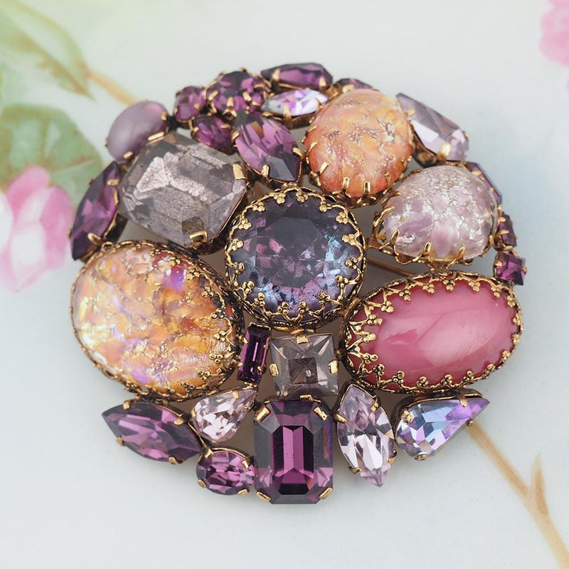 Vintage Purple Rhinestone Brooch, Austria Brooch, Vintage Brooch, Art Glass Brooch, Statement Brooch, Austrian Crystal Brooch, Rhinestone