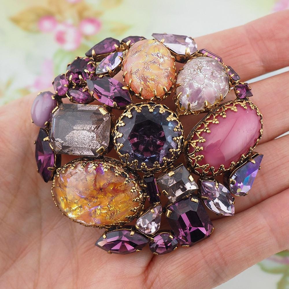 Crystal Rhinestone Balloon Pendant Brooch Pin For Women – Pink Purple Multicolor, Alloy Metal