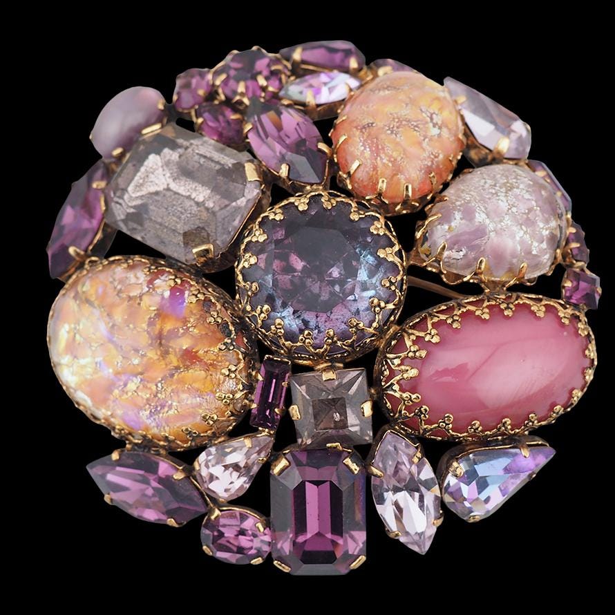 Vintage Purple Rhinestone Brooch, Austria Brooch, Vintage Brooch, Art Glass Brooch, Statement Brooch, Austrian Crystal Brooch, Rhinestone
