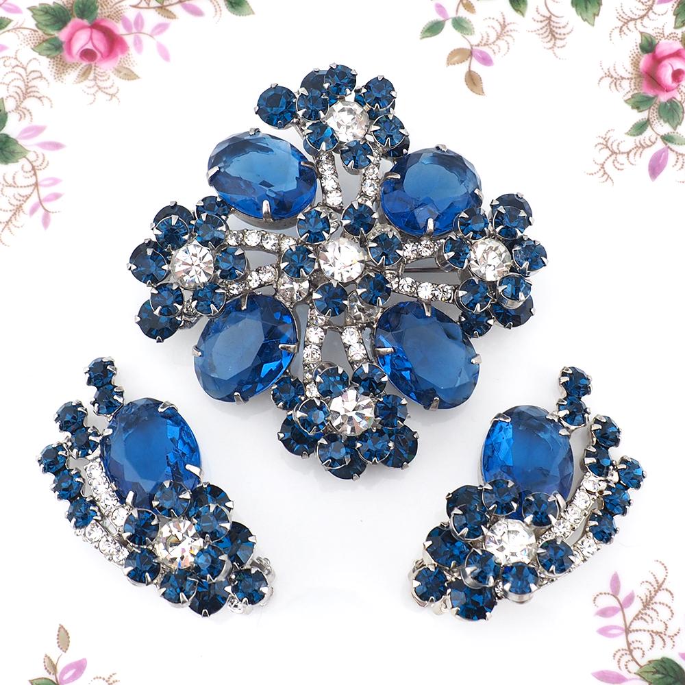 Vintage Juliana Brooch Set, Sapphire Blue Rhinestone Brooch, DeLizza & Elster, Statement Brooch, 1960s Jewelry, Vintage Demi Parure
