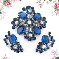 Vintage Juliana Brooch Set, Sapphire Blue Rhinestone Brooch, DeLizza & Elster, Statement Brooch, 1960s Jewelry, Vintage Demi Parure