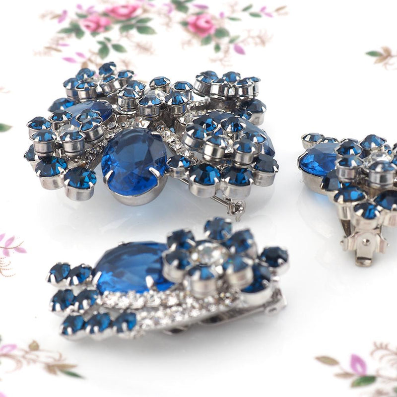 Vintage Juliana Brooch Set, Sapphire Blue Rhinestone Brooch, DeLizza & Elster, Statement Brooch, 1960s Jewelry, Vintage Demi Parure