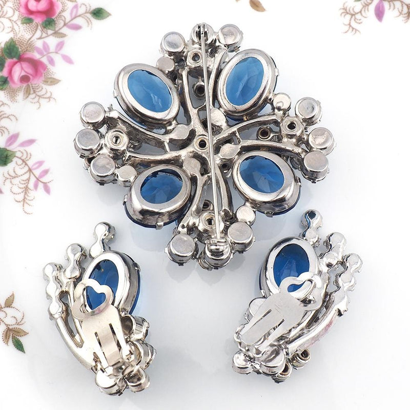 Vintage Juliana Brooch Set, Sapphire Blue Rhinestone Brooch, DeLizza & Elster, Statement Brooch, 1960s Jewelry, Vintage Demi Parure