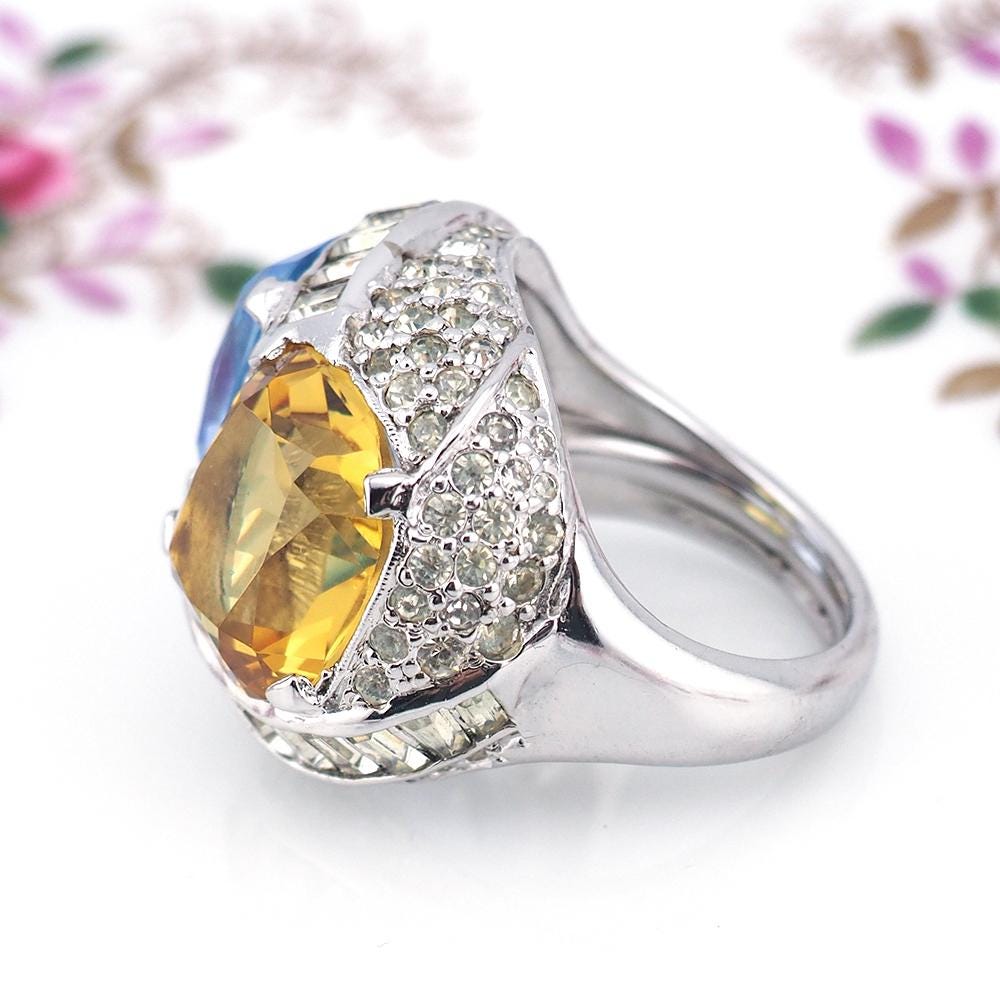 Mazer Ring, Vintage Ring, Crystal Ring, Vintage Costume Ring, Mazer Jewelry, Rhinestone Ring, Joseph Mazer, Cocktail Ring, Statement Ring