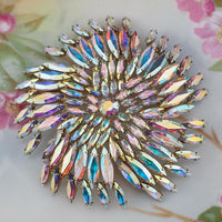 HUGE Sherman Firework Brooch, Aurora Borealis Brooch, Sherman Pin, Vintage Sherman Jewelry, Navette Brooch, Gold-Tone Statement Brooch