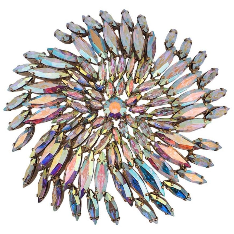 HUGE Sherman Firework Brooch, Aurora Borealis Brooch, Sherman Pin, Vintage Sherman Jewelry, Navette Brooch, Gold-Tone Statement Brooch