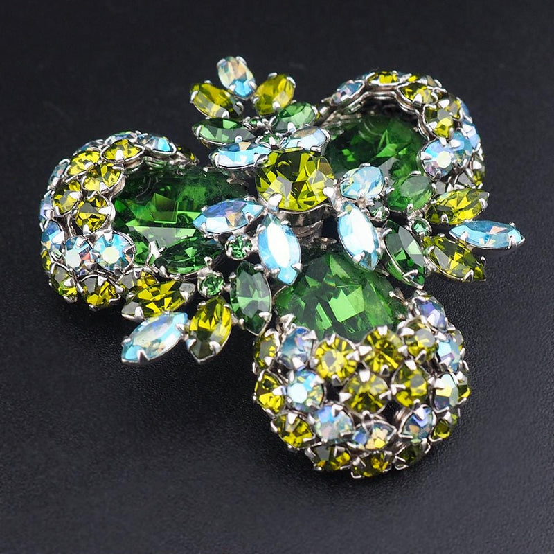 Rare Sherman Green Rhinestone Brooch, Emerald Green Sherman Brooch, Vintage Sherman Pin, Silver Tone Brooch, Sherman Jewelry, Rare Sherman