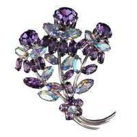 Sherman Purple Brooch, Sherman Flower Brooch, Vintage Sherman Pin, Purple Rhinestone Brooch, Silver Tone Brooch, Vintage Floral Brooch