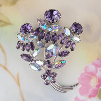 Sherman Purple Brooch, Sherman Flower Brooch, Vintage Sherman Pin, Purple Rhinestone Brooch, Silver Tone Brooch, Vintage Floral Brooch