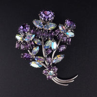 Sherman Purple Brooch, Sherman Flower Brooch, Vintage Sherman Pin, Purple Rhinestone Brooch, Silver Tone Brooch, Vintage Floral Brooch