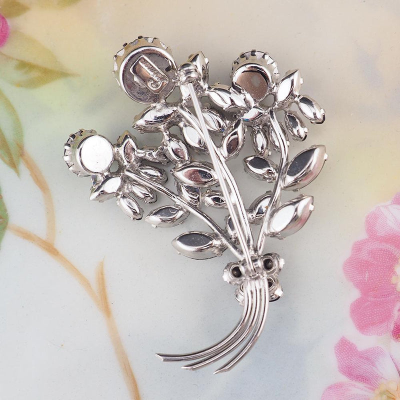 Sherman Purple Brooch, Sherman Flower Brooch, Vintage Sherman Pin, Purple Rhinestone Brooch, Silver Tone Brooch, Vintage Floral Brooch