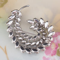 Sherman Leaf Brooch, Vintage Rhinestone Brooch, Aurora Borealis Brooch, Vintage Sherman Pin, Silver Tone Brooch, Collectible Sherman Jewelry