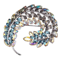 Sherman Leaf Brooch, Vintage Rhinestone Brooch, Aurora Borealis Brooch, Vintage Sherman Pin, Silver Tone Brooch, Collectible Sherman Jewelry