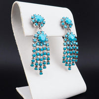 Sherman Turquoise Earrings, Sherman Opaque Earrings, Vintage Earrings, Clip On Earrings, Dangle Earrings, Silver Tone Sherman Earrings