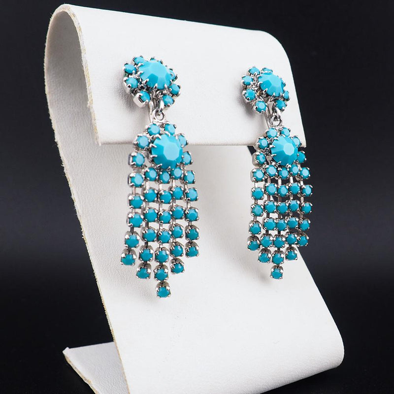 Sherman Turquoise Earrings, Sherman Opaque Earrings, Vintage Earrings, Clip On Earrings, Dangle Earrings, Silver Tone Sherman Earrings